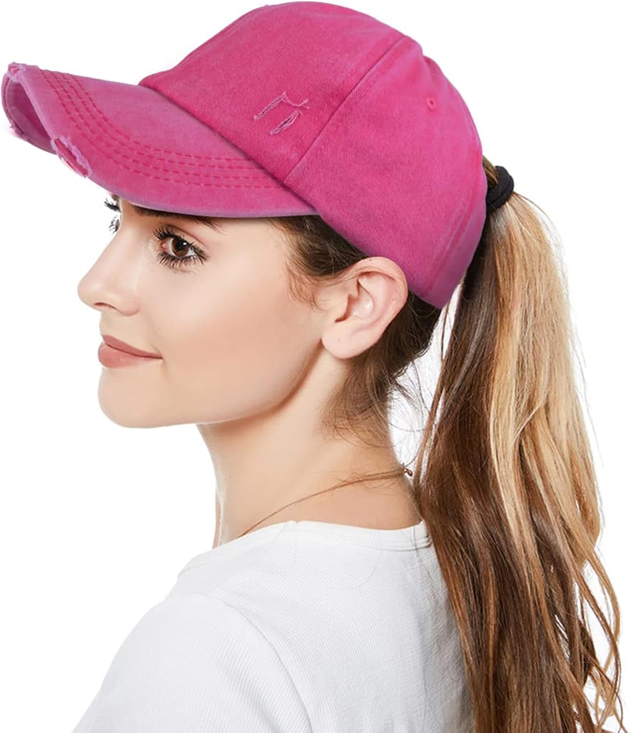 Epsoco Womens Criss Cross Ponytail Baseball Cap Distressed Ponytail Hat High Messy Bun Trucker Ponycap for Outdoor Sports - Image 2