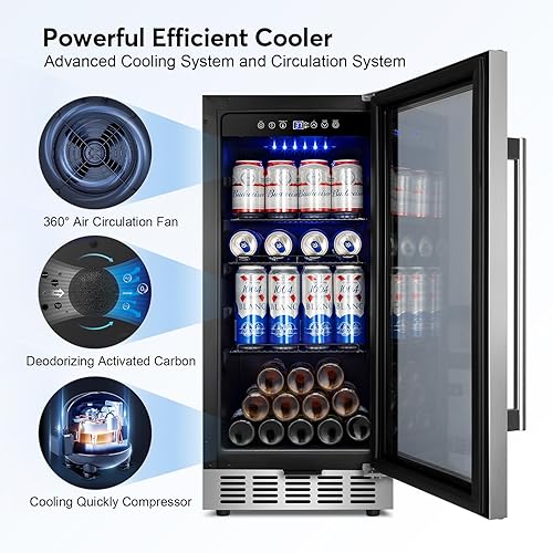 Miniatura 2 de Refrigerador de bebidas de 15 pulgadas de ancho, enfriador de bebidas mejorado con puerta de cristal, capacidad de refrigerador de bebidas para 90