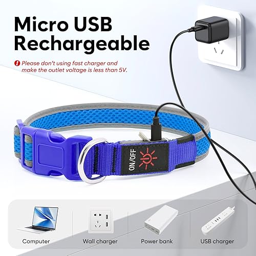 Miniatura 5 de Flashseen Collar de perro LED, luces recargables por USB, ajustable, cómodo, de malla suave, collar de seguridad para perros pequeños, medianos y