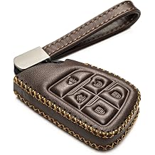 Vitodeco Leather Smart Key Fob Case Cover Protector Compatible with Chevrolet Silverado, Colorado, Suburban, Tahoe, Blazer, Equinox, Traverse - 5-Button, Brown