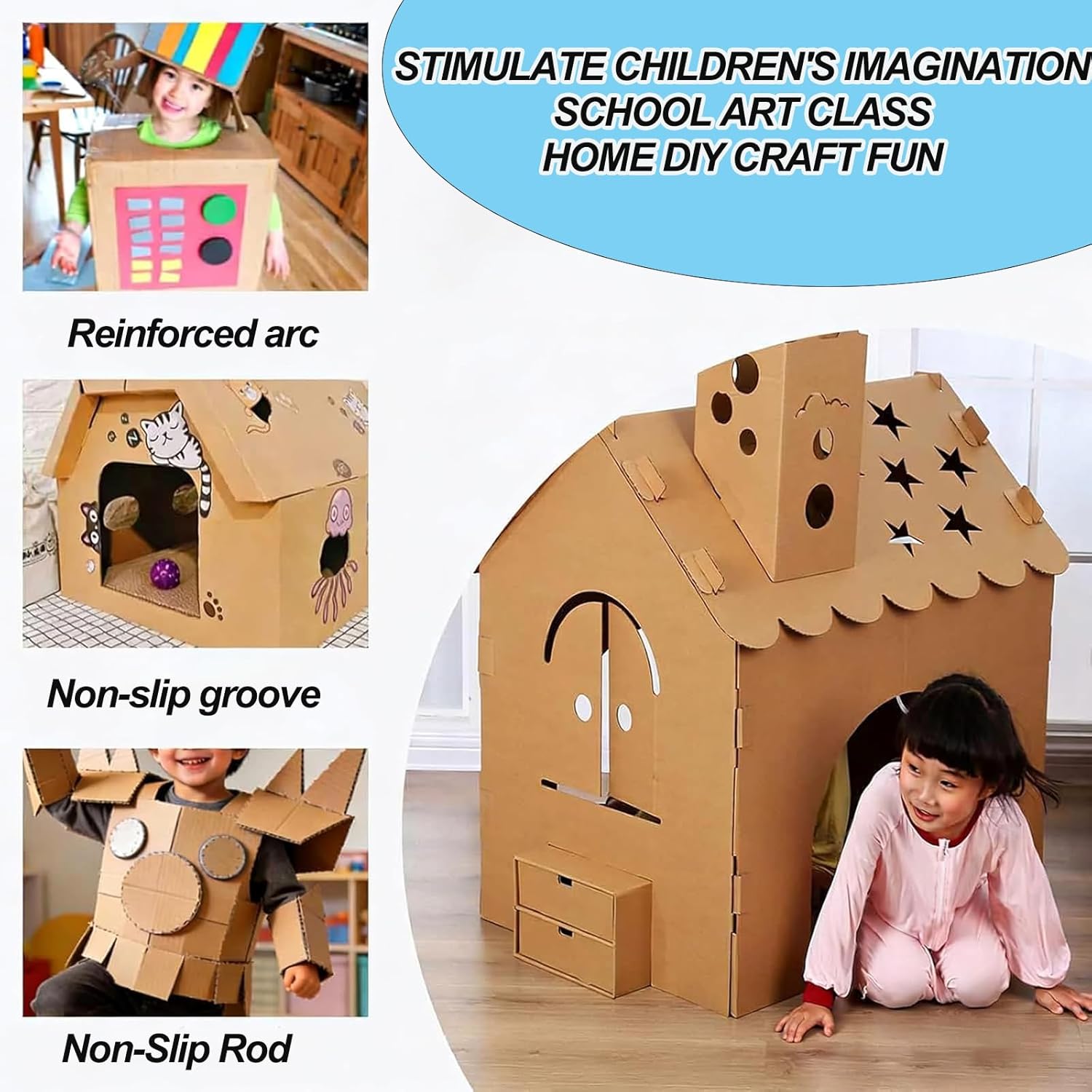 Safe Cardboard Cutting Toy, Kids Cardboard Cutter Tool, DIY Construction Tool Kit, with Scrap Drawer, Cutting Thickness 0-4mm, for DIY Assembly, Handmade Gift Making