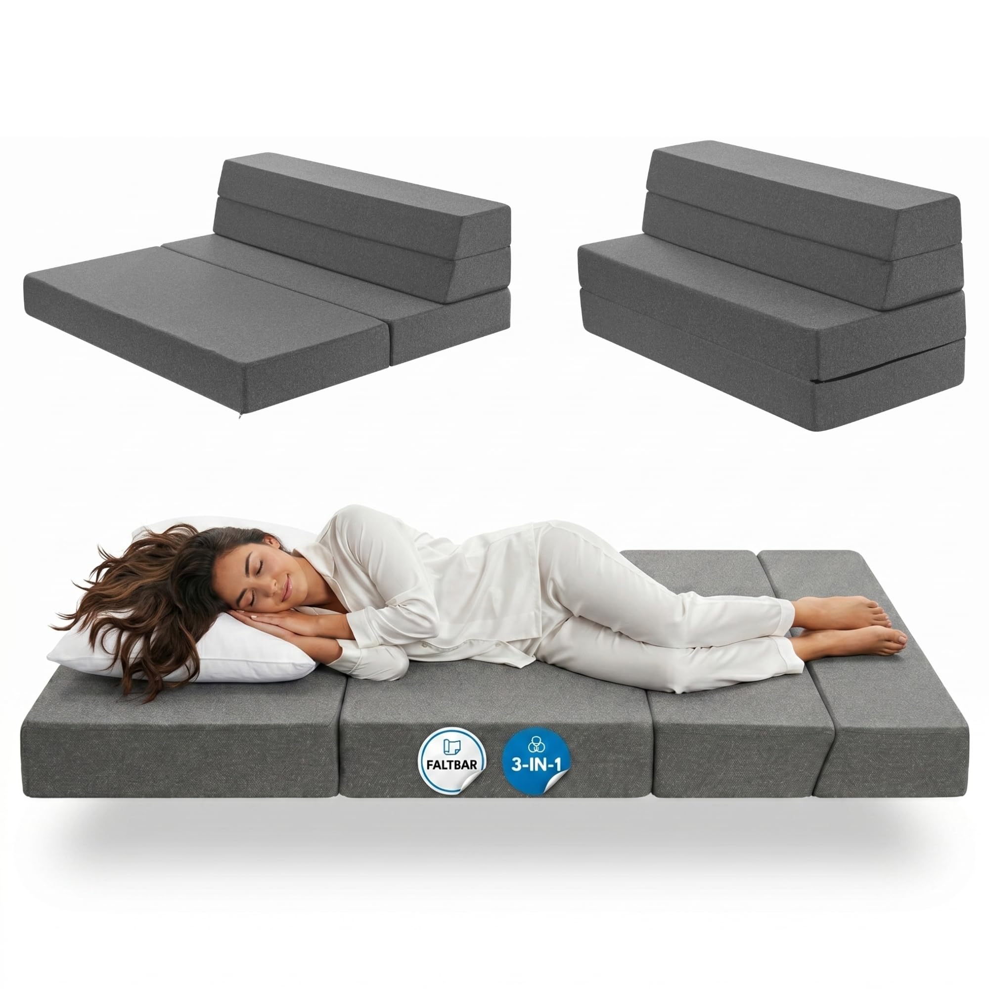 Arensberger Multifold Klappmatratze 90x200 cm | 15cm, Gästematratze | Gästebett klappbar, Faltmatratze, Camping Matratze, Klappsofa, Schlafmatratze, Bezug abnehmbar, Gel Foam, platzsparend
