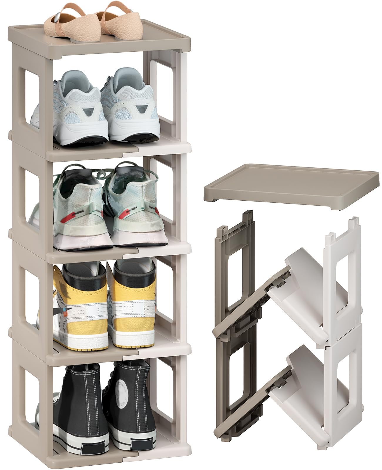 Collapsible Shoe Rack - 5/7 Tier Shoe Storage and Organisation for Entryway, Assembly-free Shoe Shelf, Space-Saving Shoe Stand, Small Shoe Cabinet for Closet Hallway Dorm (5-Tier)