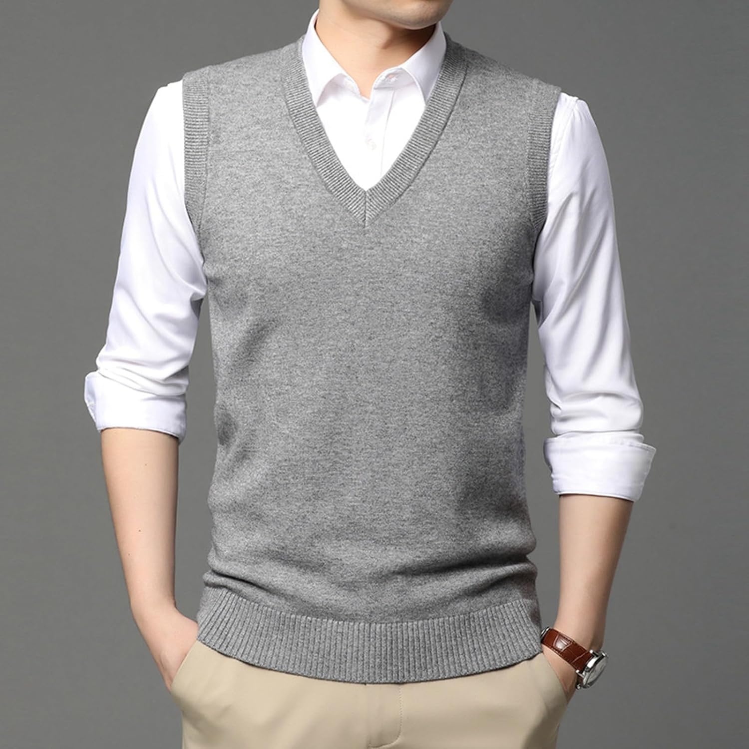 Pull Sans Manche Homme PaulJones Gilet En Tricot Pour Homme Avec Col En V Sans Manches, Demi-fermeture U00e9clair, Col Montant, Sans Capuche, Noir , S Debardeur Laine Homme