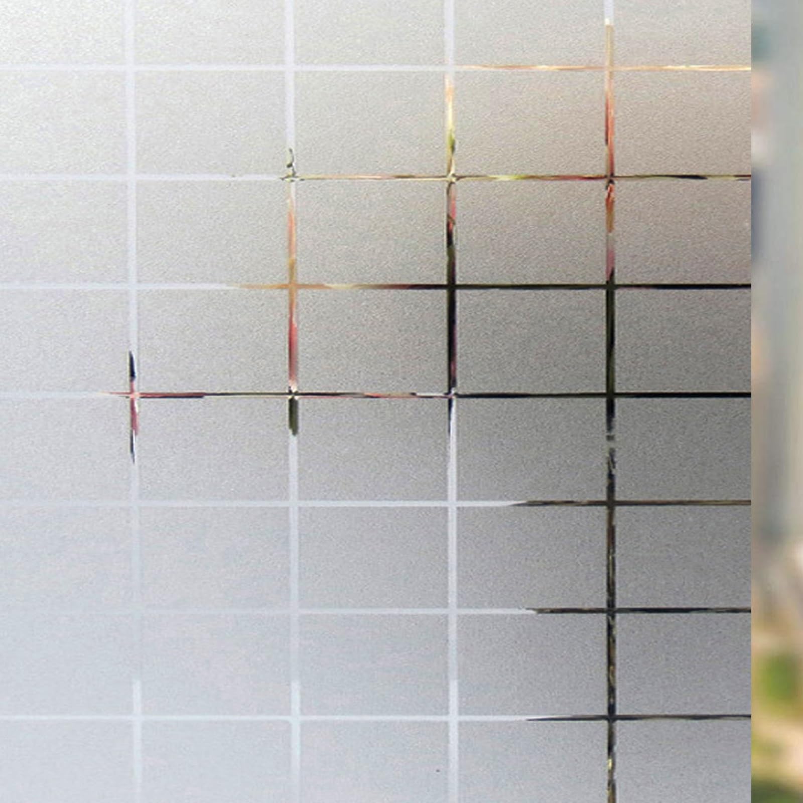 Static Cling Window Film 115 x 1100 cm Window Film Frosted Glass Window Film, No Glue Anti UV Sun Block, Reusable for Home Office, Grid
