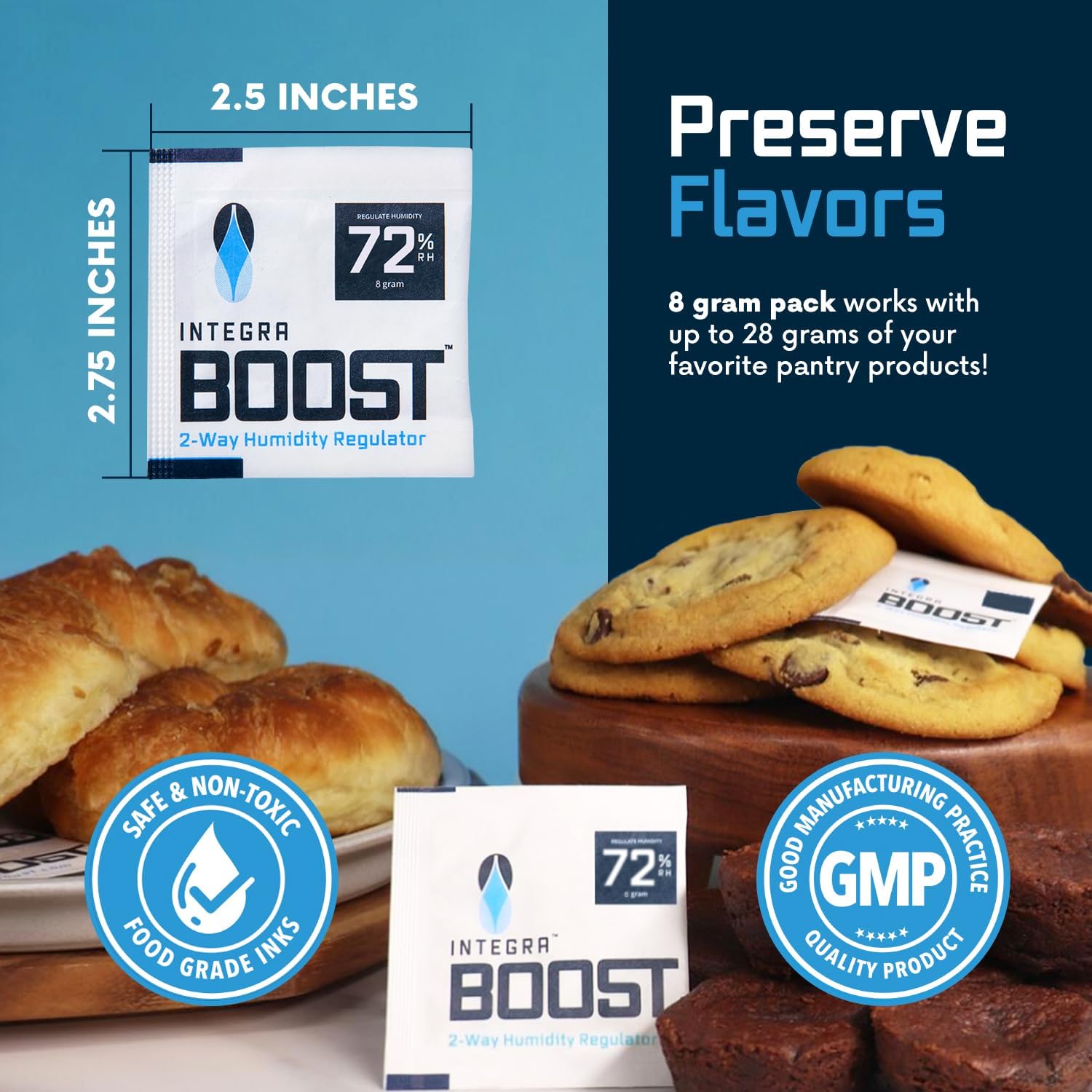 Integra Boost 2-Way Humidity Control Pack - Preserve Flavor & Control Humidity at 72% RH - Moisture Absorber for Herbs, Spices & More - 8 Gram (Pack of 20)