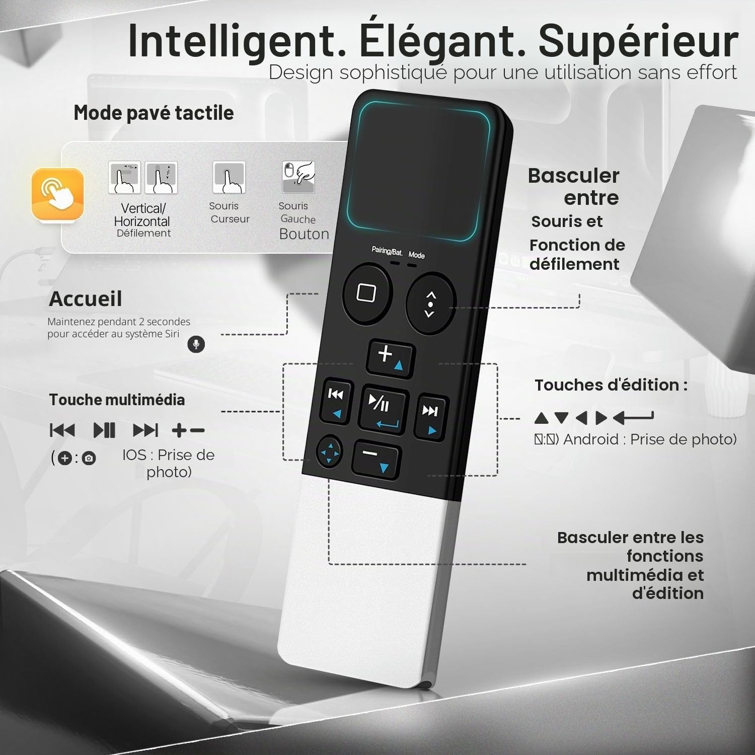 TNP Télécommande Bluetooth pour iPhone iPad – Trackpad Media Presenter iOS Mac Android PC