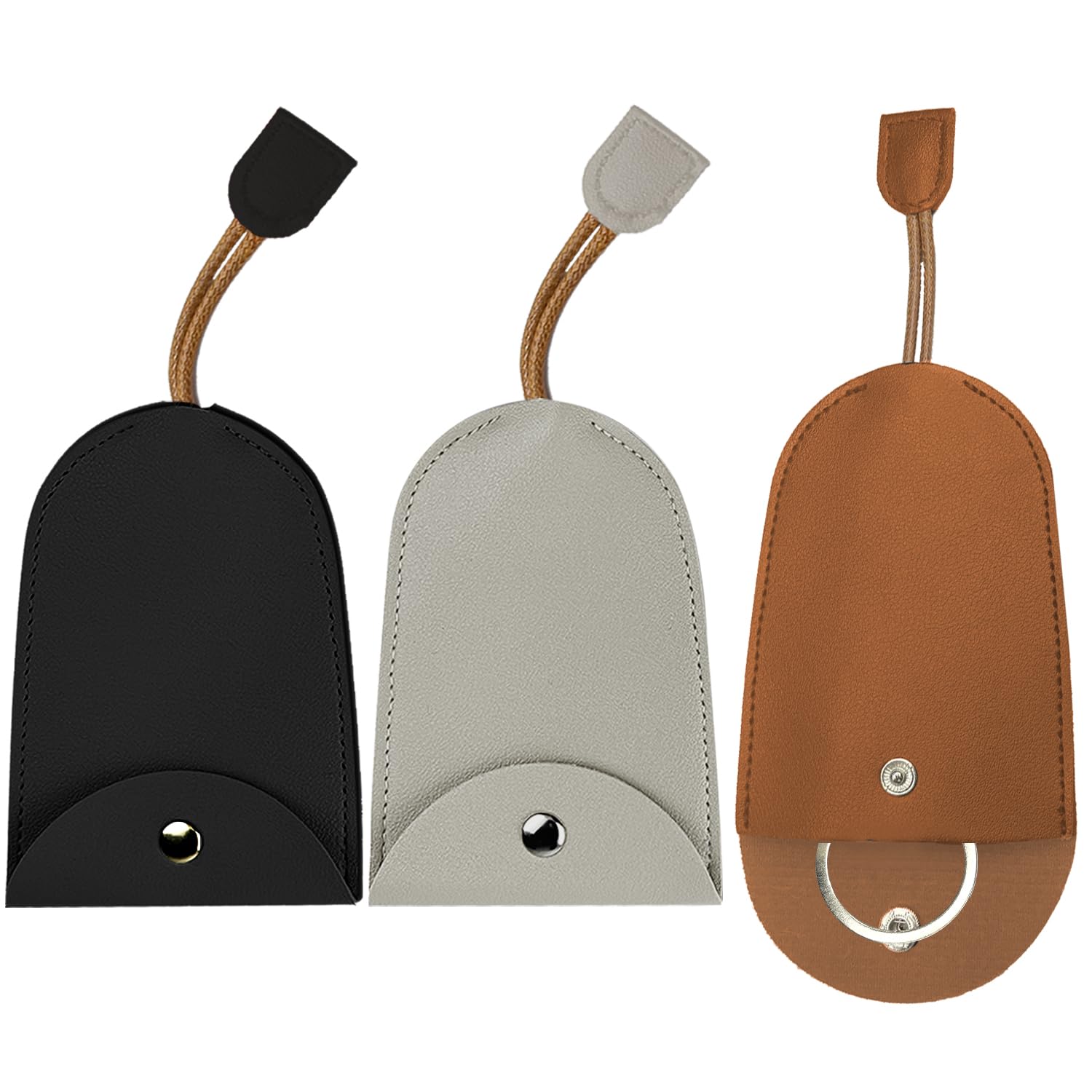 UTXN 3 Piezas Funda Cubierta para Llaves Tipo Tirador Funda para Llaves Carteras para Llaves de Cuero PU Soporte para Llaves de Coche para Regalo para Coche (Gris/Marrón/Negro)