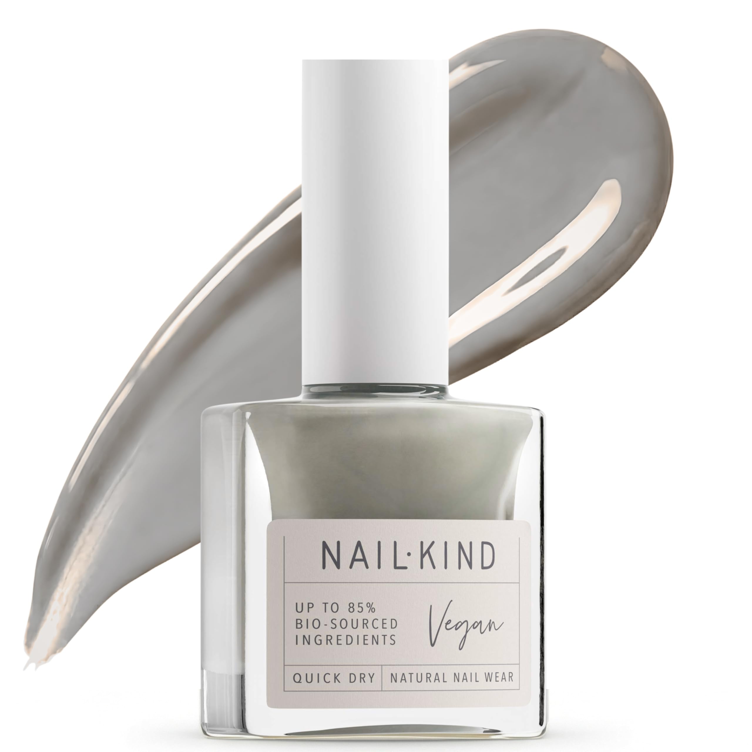 Nail Polish Pale Grey Green Crocodile Smile 8ml Vegan Nail Varnish – Classic Look Finish, Quick Drying Long Lasting Chip Resistant Manicure, Low Chemical Formula, PETA & Halal Certified, NailKind