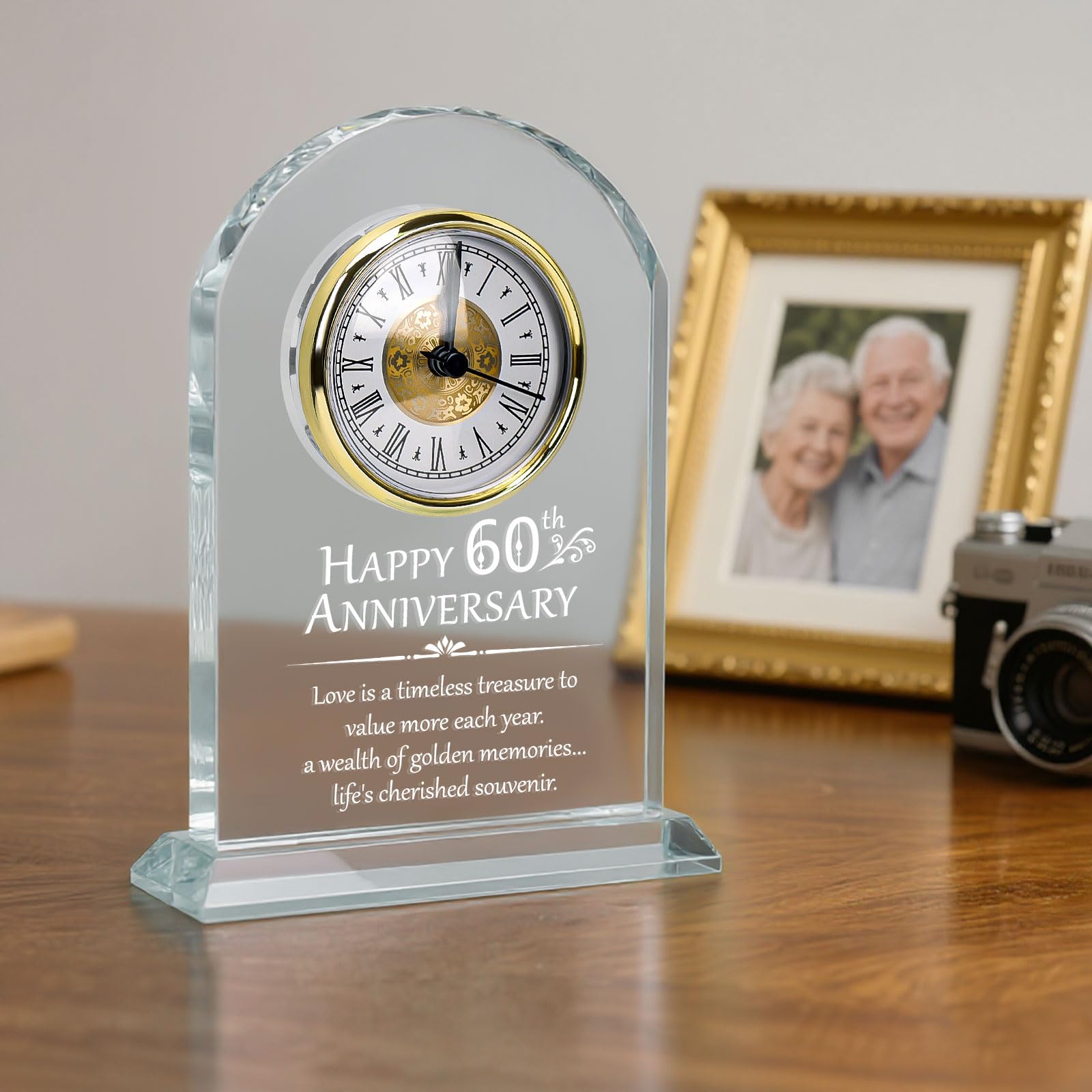 Top-spring 60th Wedding Diamond for Couple Parents & Grandparents, Desk Quartz Clock With Card - Image 4