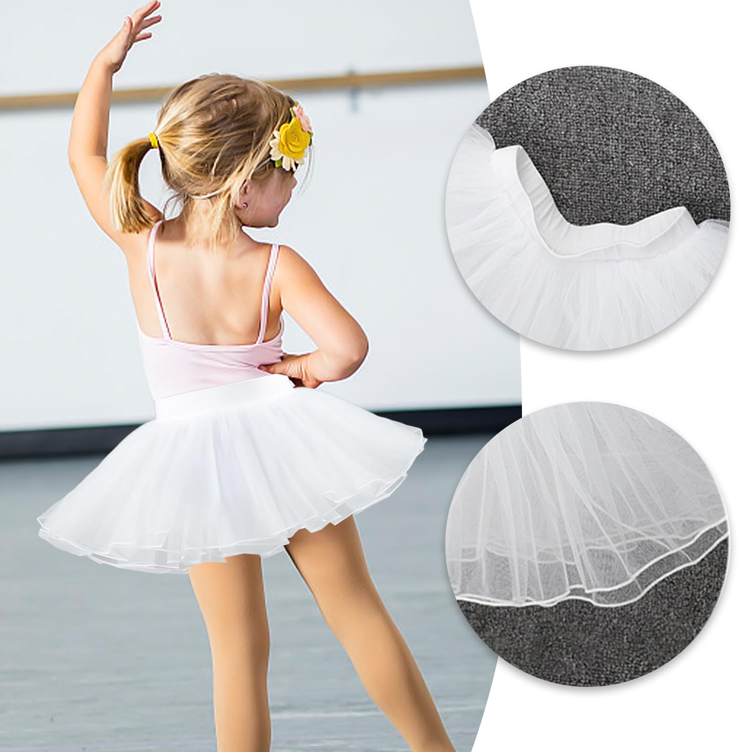 Vestido Blanco de Tutú para Niñas, Falda de Ballet de Tul Elástico