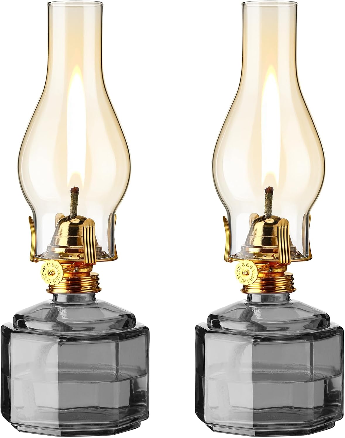 Tuanse 2 Pcs Chamber Oil Lamp for Indoor Use, Classic Kerosene Lamp, Vintage Oil Lanterns, Decorative Hurricane Lantern with Adjustable Fire Wick for Farmhouse Tabletop Decor, 13 in(Gray)