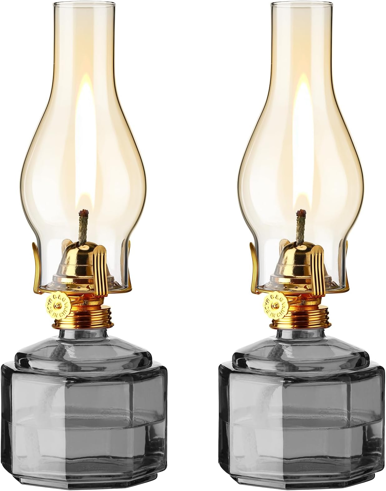 Tuanse 2 Pieces Chamber Oil Lamp for Indoor Use, Classic Kerosene Lamp, Vintage Oil Lanterns, Decorative Hurricane Lantern with Adjustable Fire Wick for Valentines Tabletop Decor, 13 in(Gray)