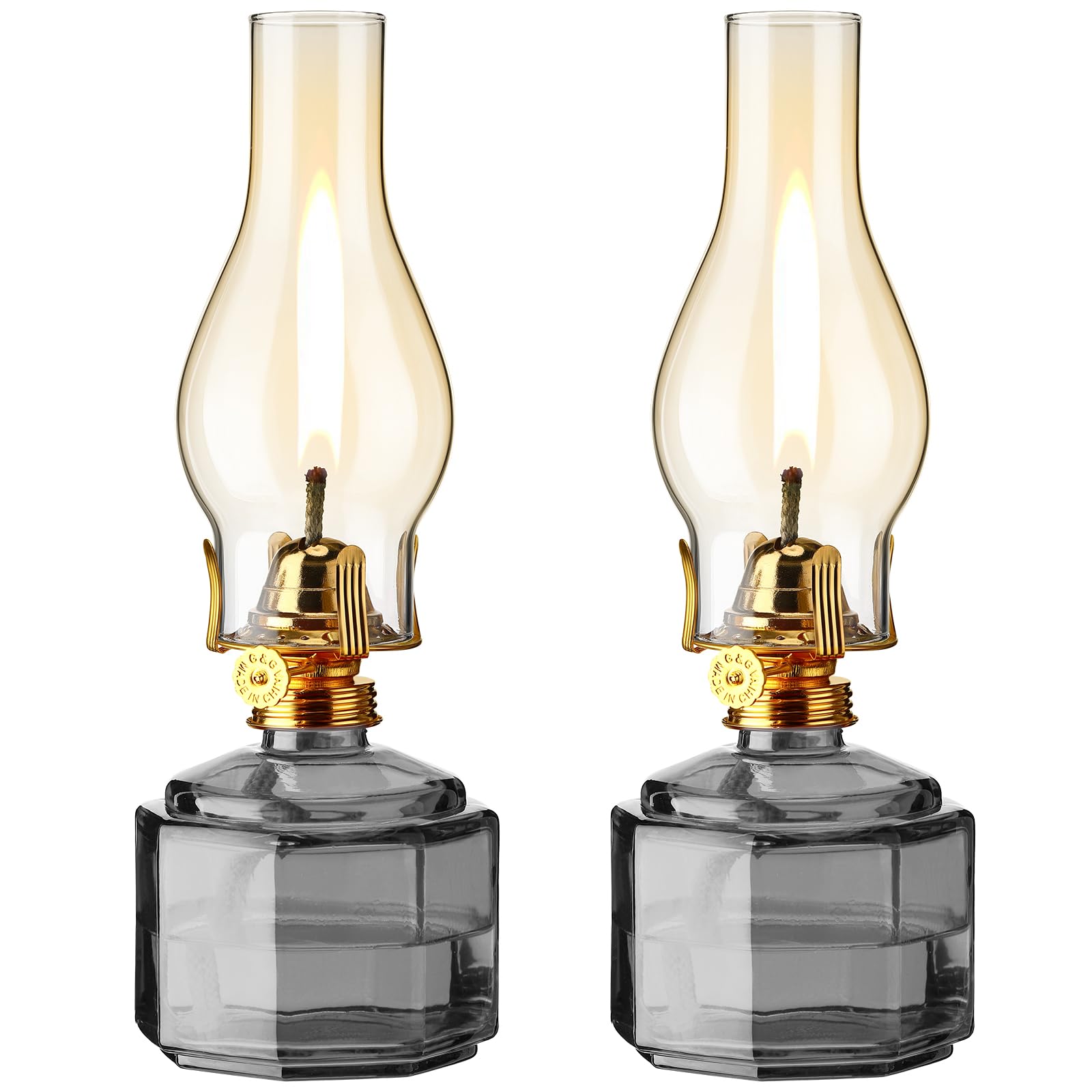 Tuanse 2 Pieces Chamber Oil Lamp Classic Kerosene Lantern Vintage Oil Lamp for Indoor Use,Decorative Hurricane Lantern with Adjustable Fire Wick for Home Tabletop Decor,13 Inch Height(Gray)
