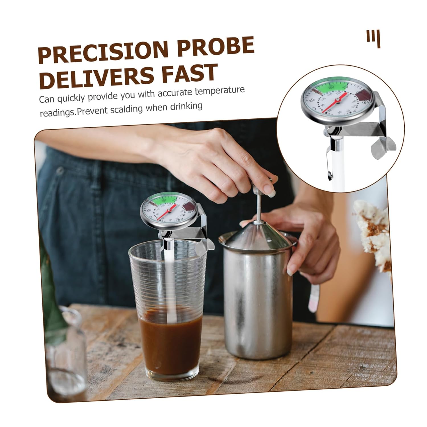 1Pc Stainless Steel Probe Thermometer for Accurate Water and Food Measurement for Coffee Milk and Cooking Use Easy Read Dial for Home and Outdoor