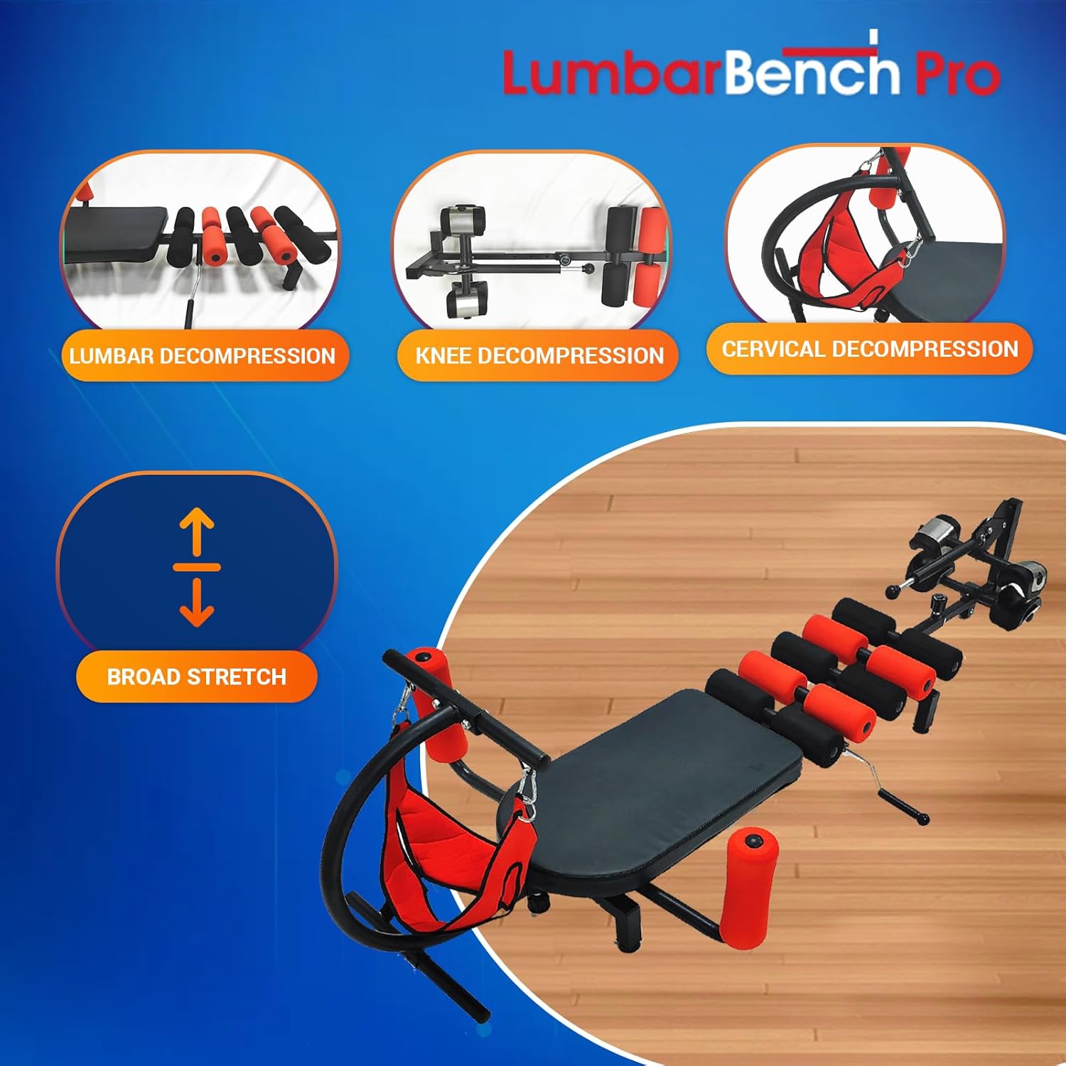 Lumbar Decompression Table with Cervical Traction by Lumbar Bench Pro|Realign Vertebrae & Alleviate Lumbar Strain |Full Body Stretching Neck, Back, Knee, and Hip| Relieve Pain- Max User Height 6' Feet