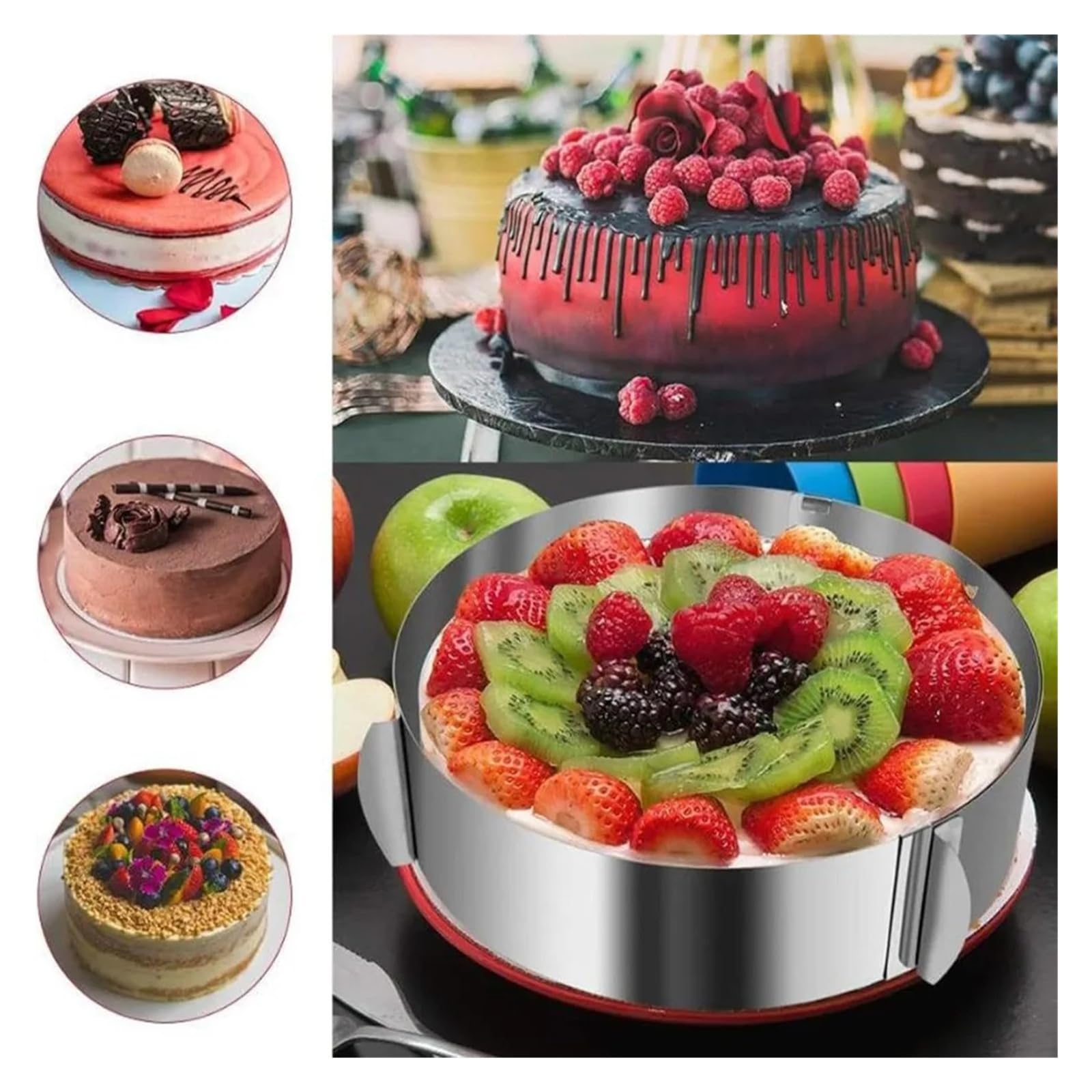 Runde Kuchenform aus Edelstahl, verstellbar von 6 bis 12 Zoll, Höhe 6–15 cm, mit präziser Skala, Form-Backring for Mousse-Backen(8cm)