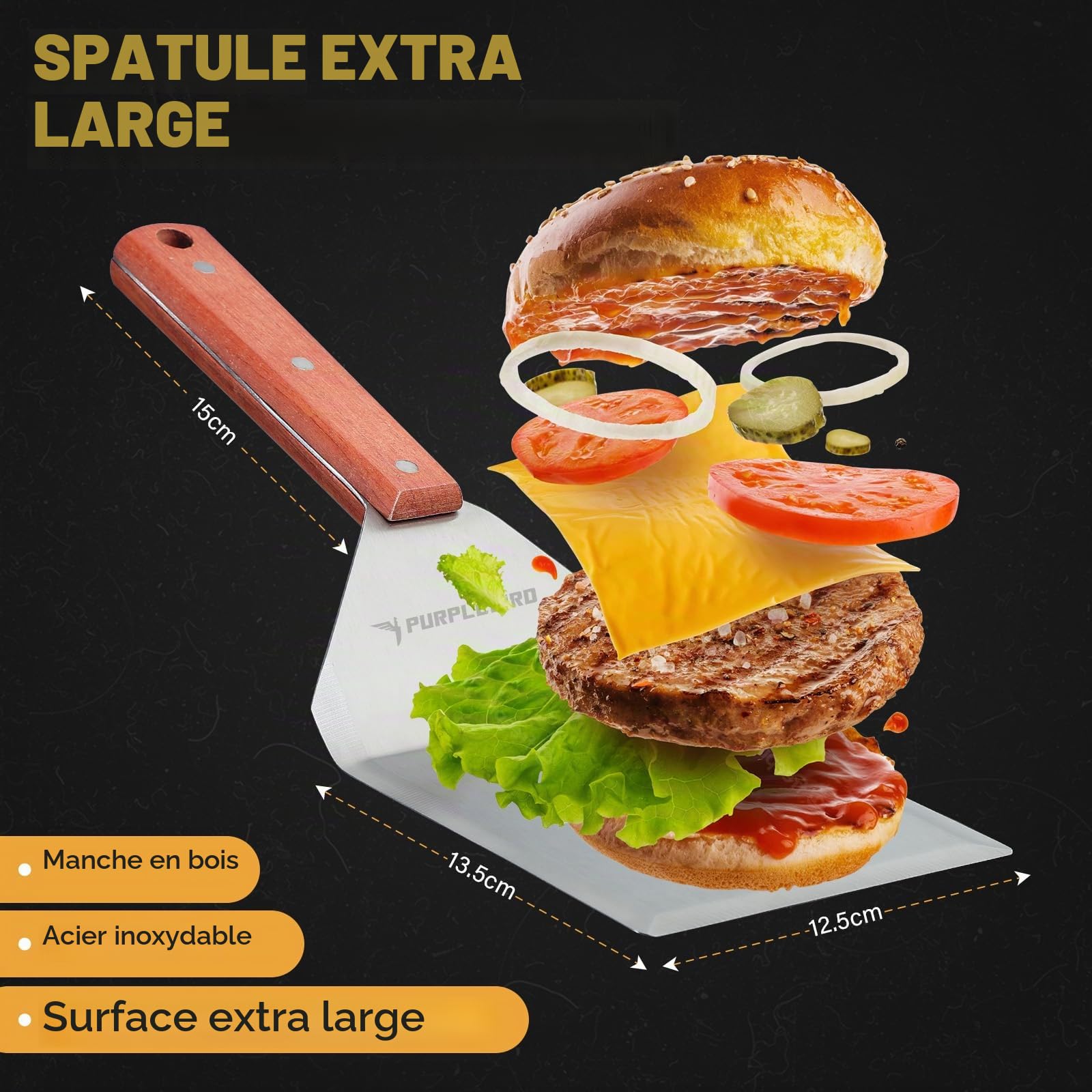 Purplebird Set de spatules BBQ Acier Inoxydable, Grande spatule Smash Burger, Cadeau Hommes