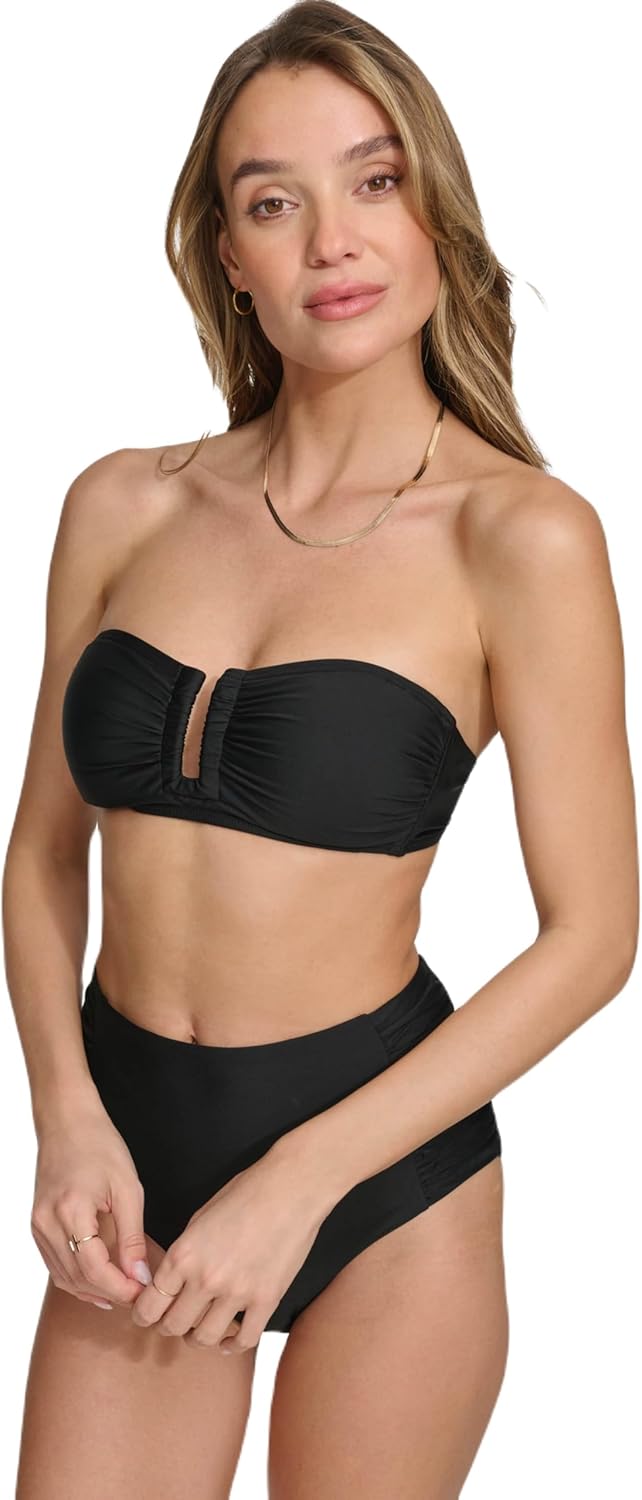 DKNY Womens Bikini Set ̶ U-Wire Top & Mid Rise Shirred Bottom with Tummy Control - Image 6