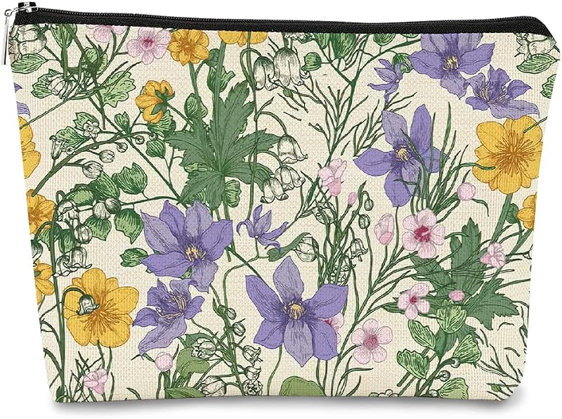 Necessaire de Maquiagem BARPERY com Estampa Floral Flower 1, Estilo Vintage Cottagecore, 1 unidade