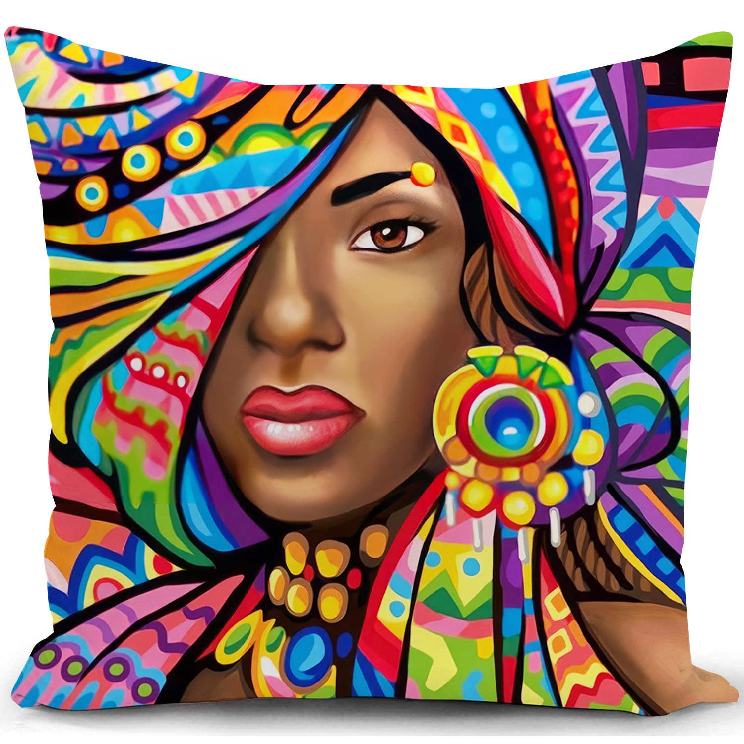 KUNQIAN African Cushion cover African Art Decorations Colorful Throw Pillow Cover Gift for Women ornaments Decor Home Livingroom Couch Sofa 18"x18"(45x45cm)