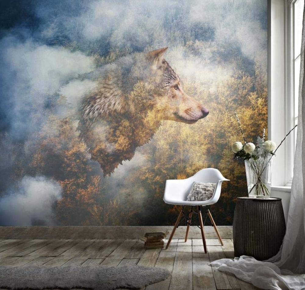 Papier peint photo 3D loup personnalisé salon 300x210 cm