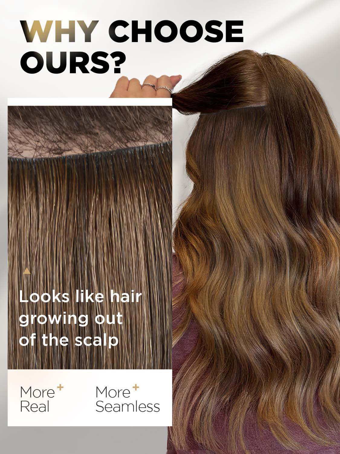 FANCEE Twin Tab Butterfly Genius OVO Weft Human Hair Extensions Latest Double Invisible Real 100% Remy Human Hair Weft with Micro Bead Simulated Scalp Hair Extensions 100g 7ps 18 Inch Brown Highlight