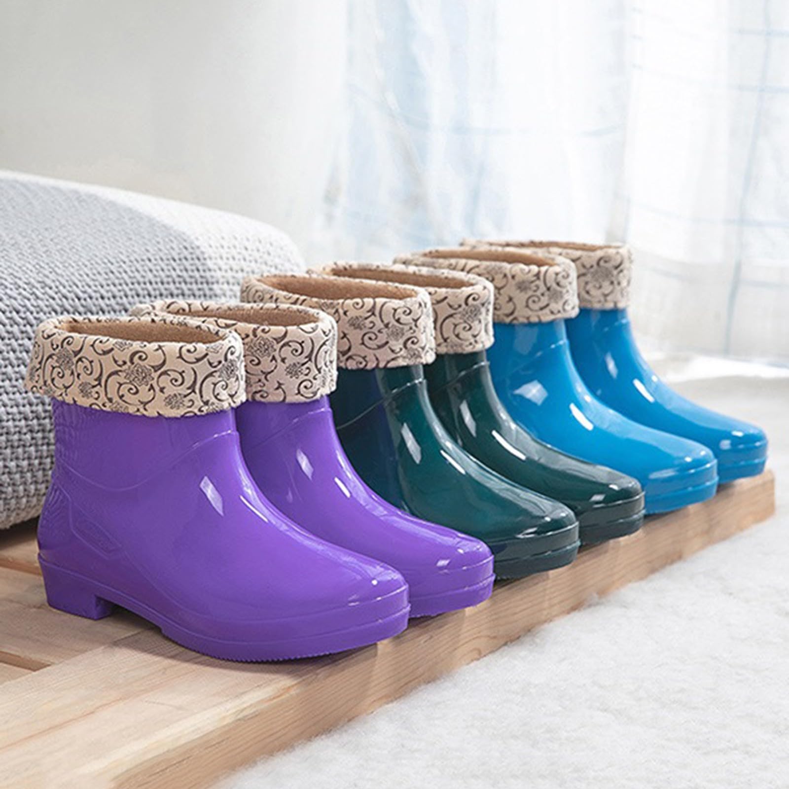 Botas de goma forradas para mujer, botas de lluvia cortas de goma, botas de lluvia, antideslizantes, zapatos de goma, zapatos de jardín, botines impermeables, botas de lluvia