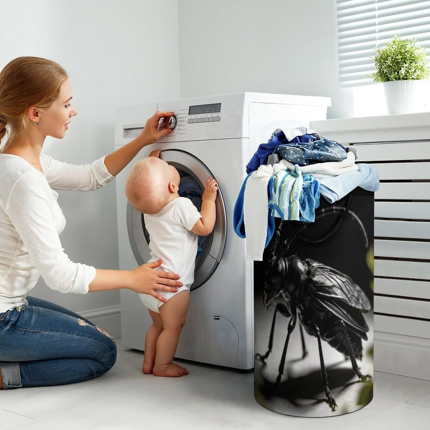 Insect-black Laundry Hamper 86L Waterproof Collapsible Clothes Basket with Double Handles Freestanding Foldable Laundry Basket Large Clothes Hamper for Bathroom