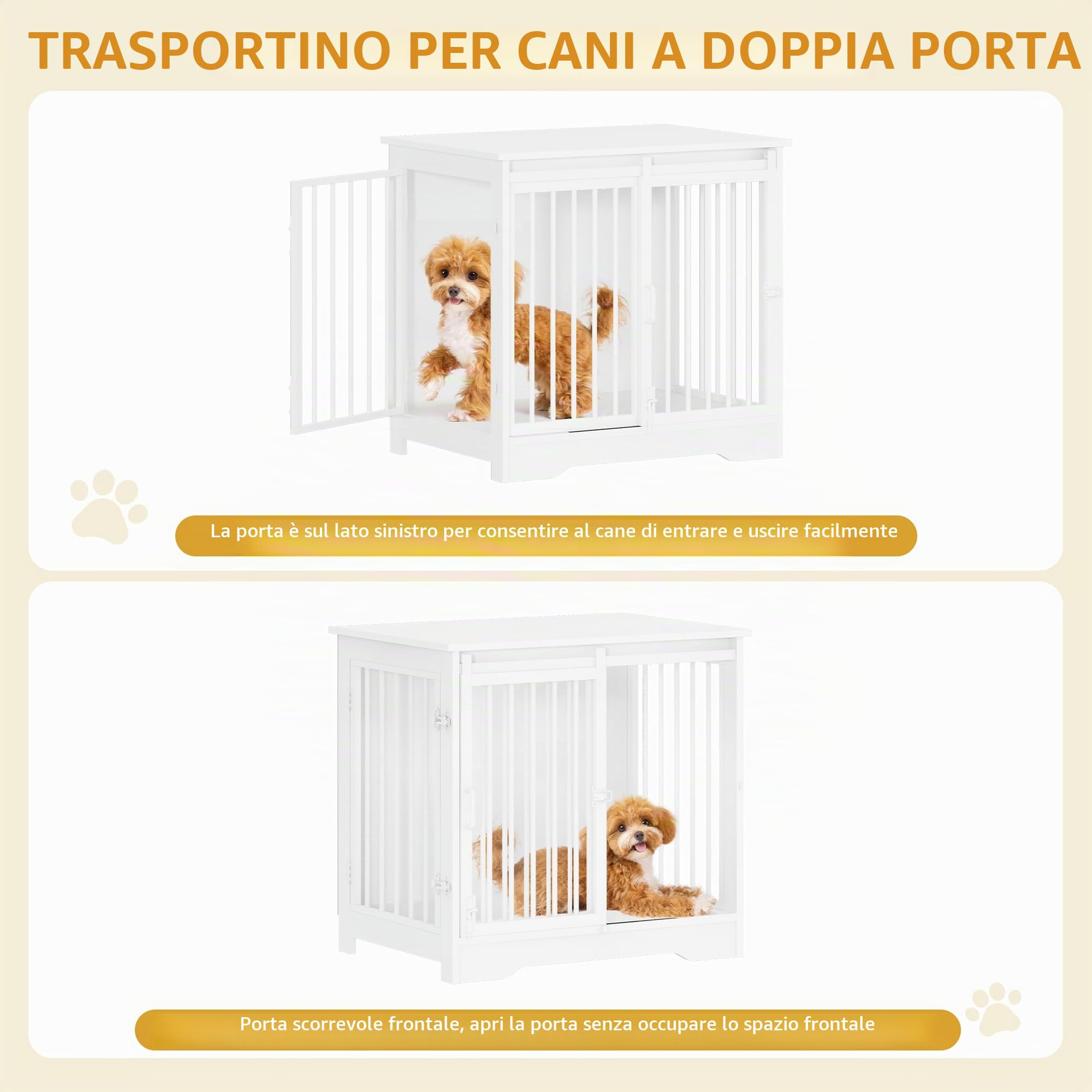 Hzuaneri 69 cm Gabbia per Cani, Tavolo Supplemento, Nicchia Moderna per Cani, Gabbia per Cuccioli, Casetta per Animali, 2 porte, 49 × 69 × 64,5 cm, Bianco DFC84313W