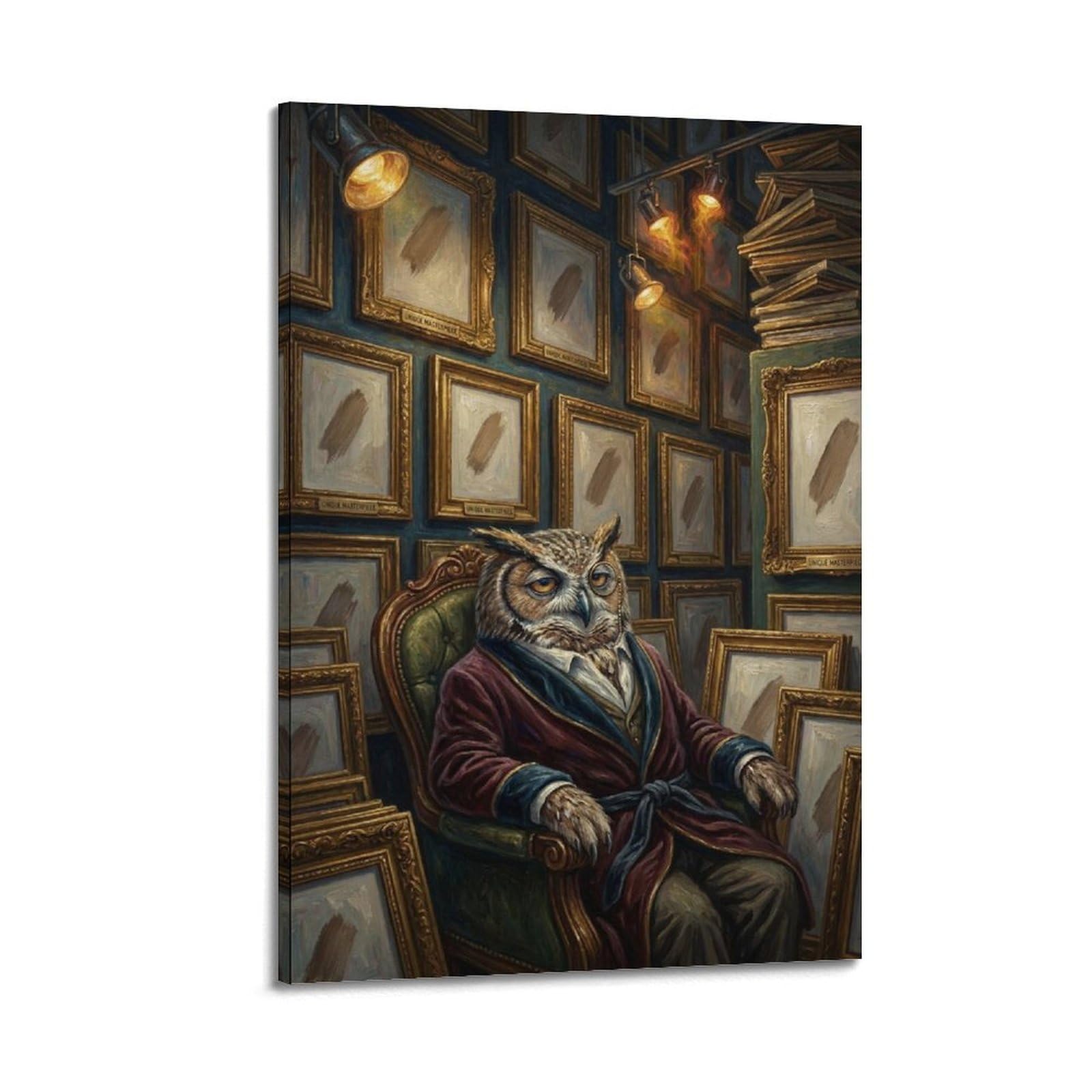 XKUGA Surreal Vintage Animal Poster Owl Empty Gallery Satire Modern Decorative Canvas Prints - Ideal Wall Art for Family, Man Cave, Game Room, Boys & Girls Bedroom 12x18inch(30x45cm)