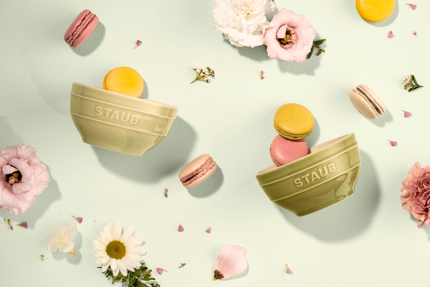 Staub Ceramic Bowl, 4.7 inches (12 cm), Set of 2, Macaron Green, Microwave Safe