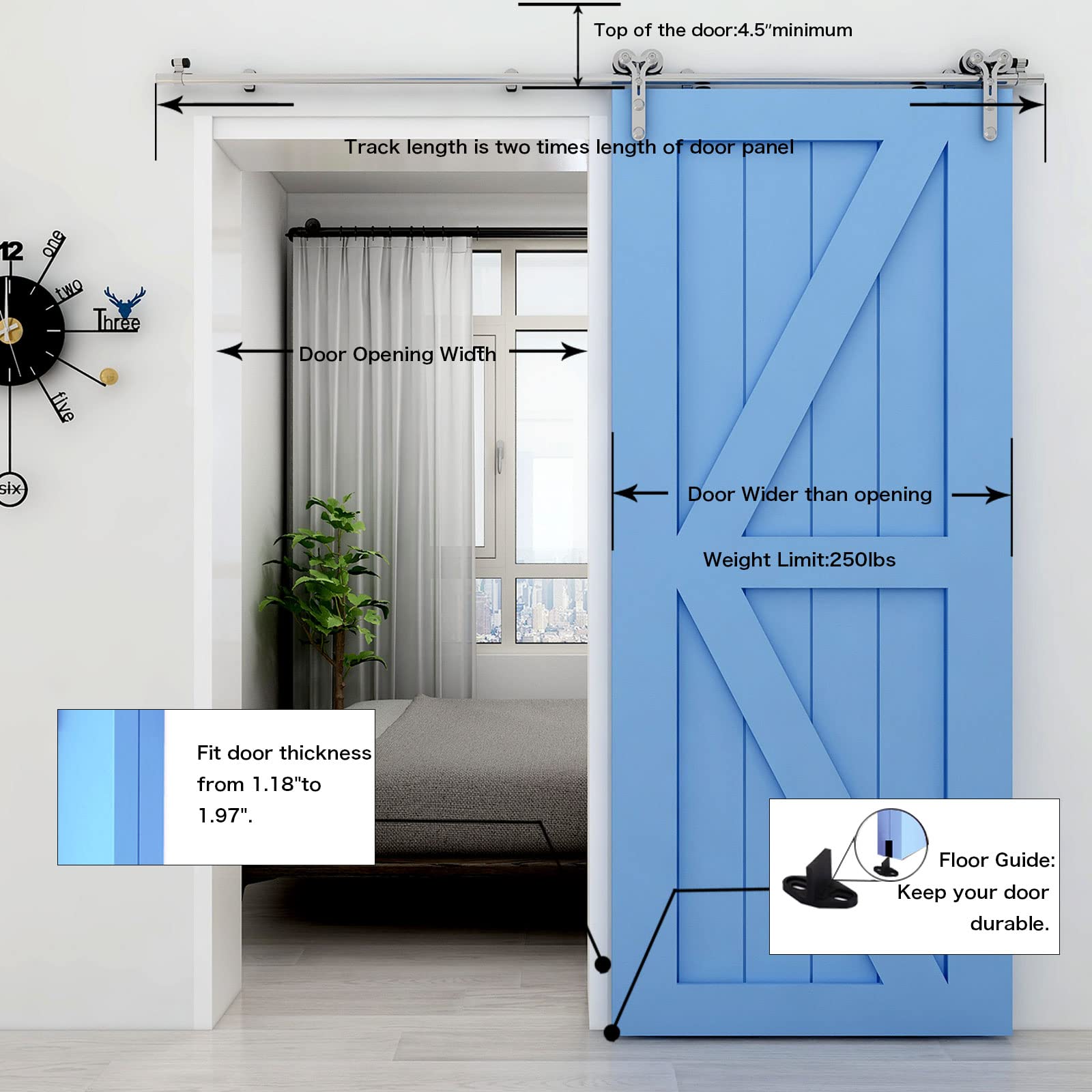 CCJH 152CM/5FT Herraje para Puerta Corredera Kit de Accesorios para Puertas Correderas Juego de Piezas de acero inoxidable Carril para Puerta Deslizante,para puerta de madera/puerta de cristal Y Shape
