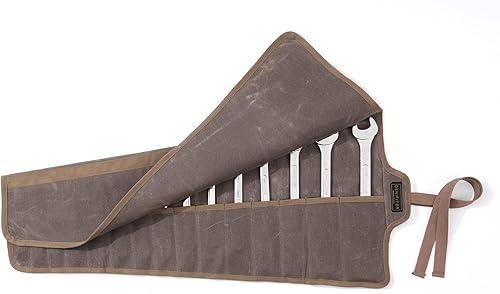 Miniatura 7 de Bolsa de herramientas, juego de llaves de lona encerada duradera, bolsas enrollables multiusos con correa (26.5 x 12.5 pulgadas, negro)