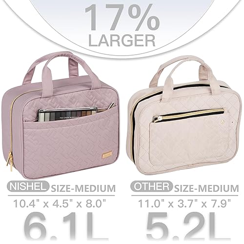 Miniatura 35 de NISHEL Neceser de viaje para mujer, organizador colgante y portátil para champú de tamaño completo, acondicionador, juego de cepillos y accesorios