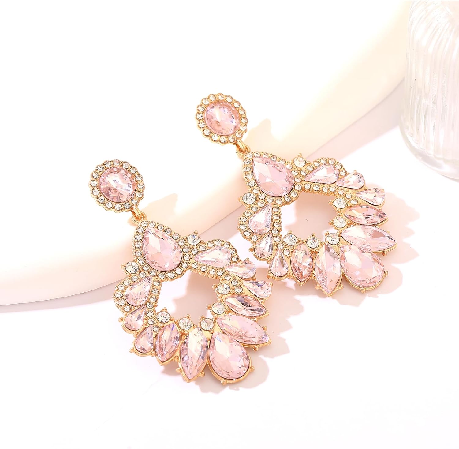 Fashion Rhinestone Statement Drop Dangle Earrings Large Colorful Crystal Chandelier Earrings for Women Bridal Wedding Party Prom - Image 4