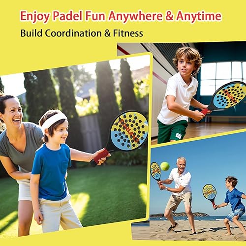 Miniatura 3 de Juego de 2 raquetas de pádel para niños, ligeras, duraderas, con agarre ergonómico para manos pequeñas, diseños vibrantes, piscina, patio trasero,