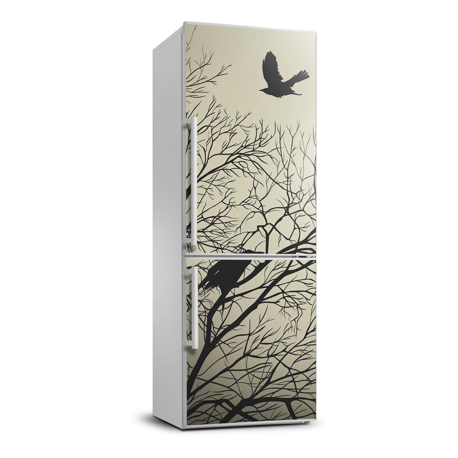 Pegatinas para refrigerador de 70x190 cm con diseño de cuervos en árbol película autoadhesiva