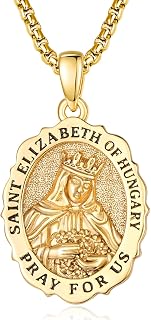 TANGPOET Saint Medal Pendant Necklace for Women Men 925 Sterling Silver 24K Gold Plated Patron Religious Christian Protection Amulet Jewelry Gifts for Birthday Mothers Fathers Day Christmas