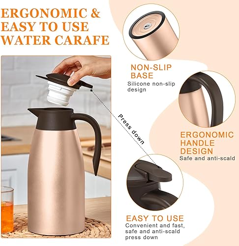 Miniatura 3 de Norme Jarra térmica de café de acero inoxidable con aislamiento para líquidos calientes, dispensador de jarra térmica con cepillos para mantener la