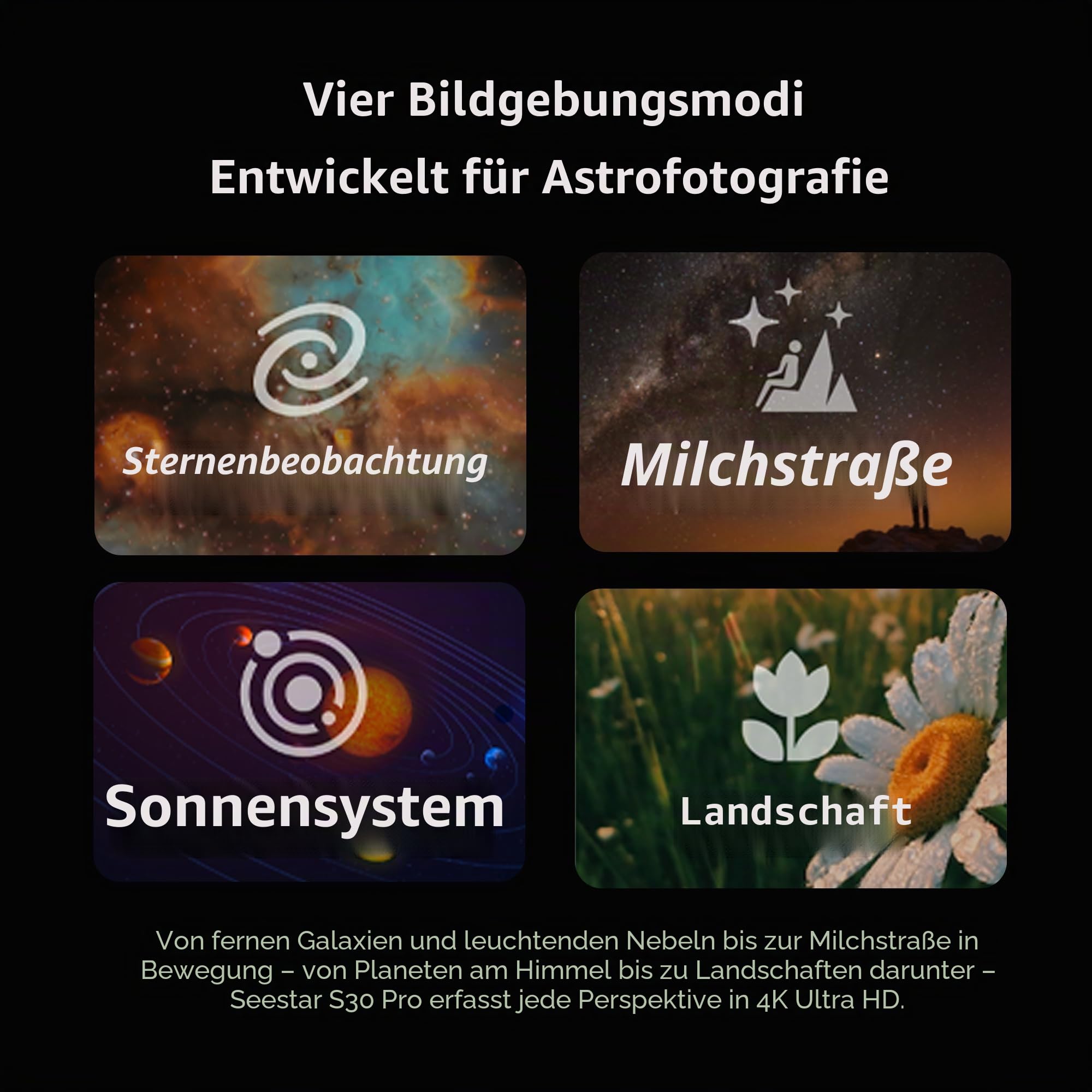ZWO Seestar S30 Pro Smart Teleskop, 4K Dual Kamera Astrofotografie Teleskop mit Auto Tracking & GoTo, App-gesteuert, One-Tap Capture & Processing für Milchstraße, Deep Sky und Weitfeld-Bildgebung