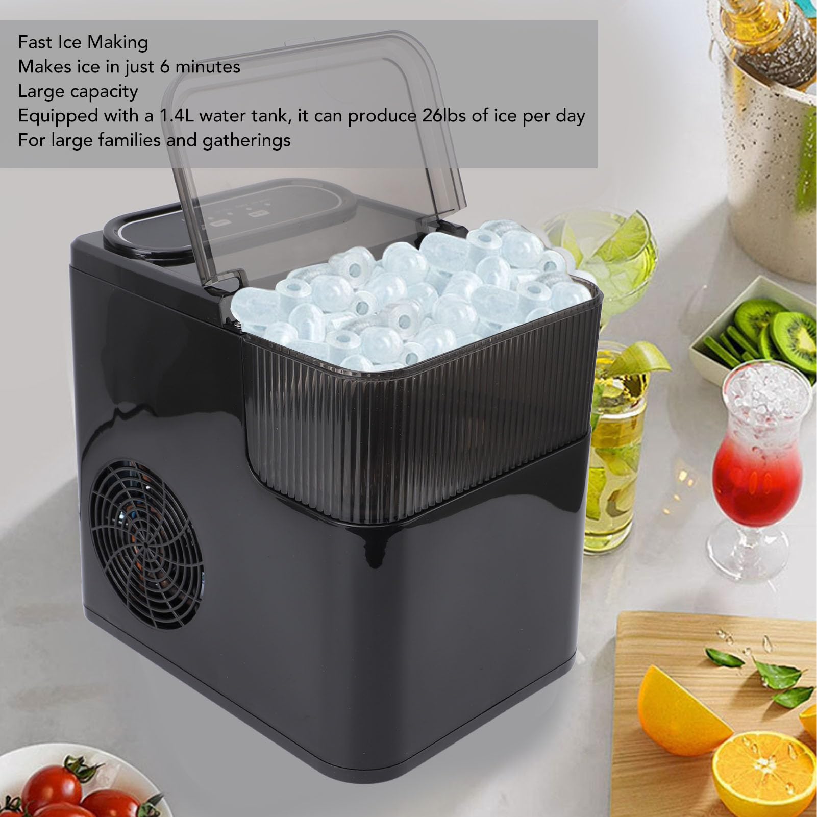 Sxhlseller Máquina para Fabricar Hielo Autolimpiante Rápida de 26 Libras/día |Encimera Compacta Automática para el Hogar, Bar, Restaurante, Cocina, Oficina, Fiesta