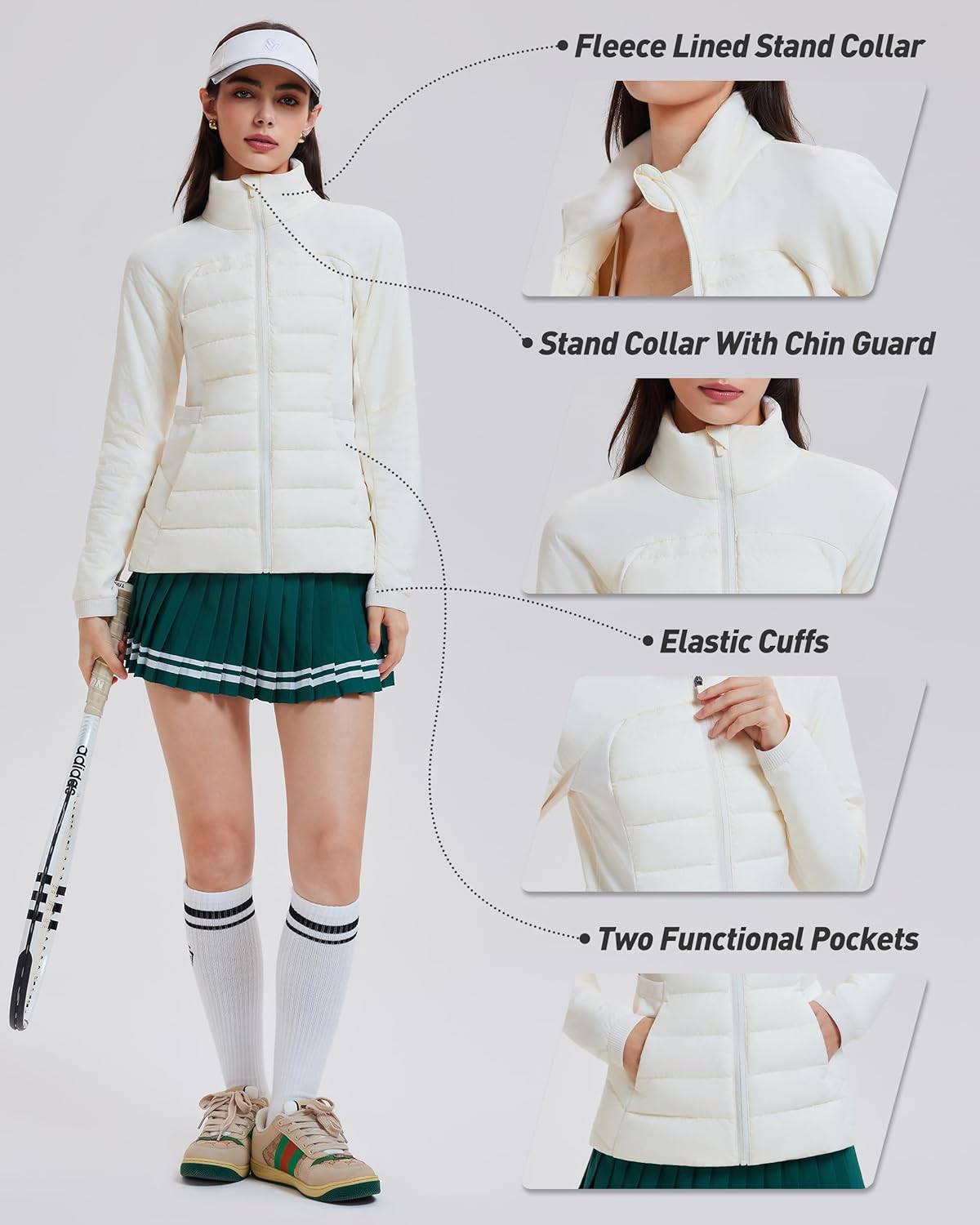 Mudere Women's Running Fleece Lined Jackets Lightweight Water Resistant Hybrid Insulated Puffer Jacket for Hiking Travel - Image 3