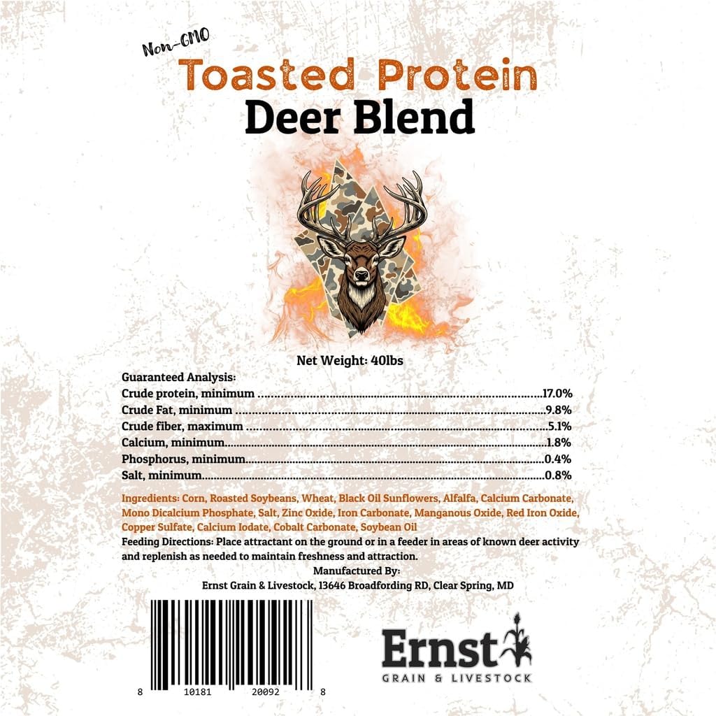 Ernst Grain & Livestock Toasted Protein Deer Feed, 40lbs – High‑Protein Roasted Grain Blend with Soybeans & Oilseeds – Mineral‑Fortified, Non‑GMO Wildlife Attractant