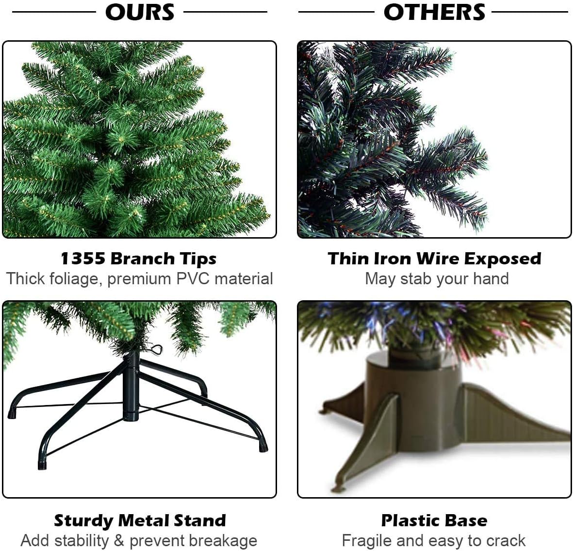 Goplus Artificial Douglas Christmas Tree, 6ft Unlit Hinged Pine Tree, with 1355 Branch Tips and Solid Metal Stand, Easy Assembly Xmas Tree for Indoor and Outdoor