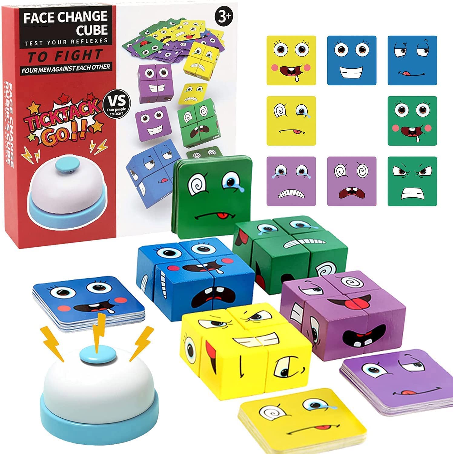 Cube Game Wooden Expressions Toy The Puzzle Building Cubes Funny Faces, Magic Cube Face Pattern Building Blocks Jigsaw Uzzler Game for Kids, Wooden Puzzle Montessori Toy