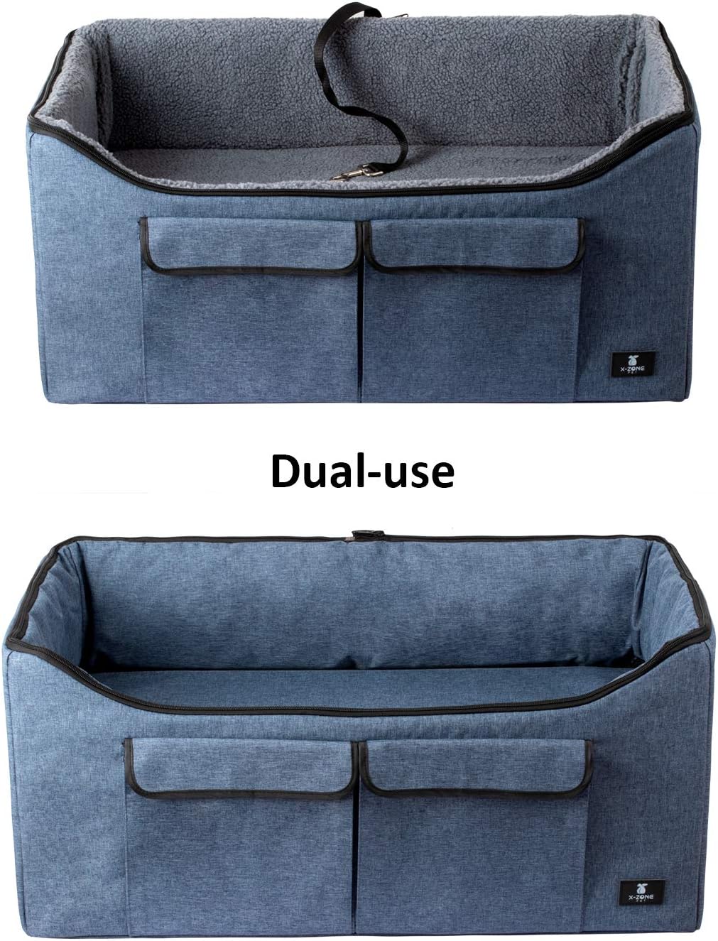 X-ZONE PET Dog Booster Car Seat/Pet Bed at Home, with Pockets and Carrying case，Easy Storage and Portable (Large, Blue) : Pet Supplies