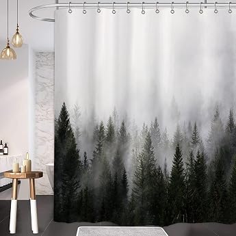 Shower Curtain 180 x 200 cm with Eyelets Anti-Mould Forest Fabric Shower Curtains Green with Weighted Funny Bath Curtain Mildew Resistant Bath Curtain Textile Dark Green Plants