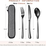 MURRI&MURRDI Travel Stainless Steel Cutlery Set for 1, Reusable Flatware Set with Case,Camping Silverware Set for Work, Knife Fork Spoon Utensil Set 3 Piece, Black