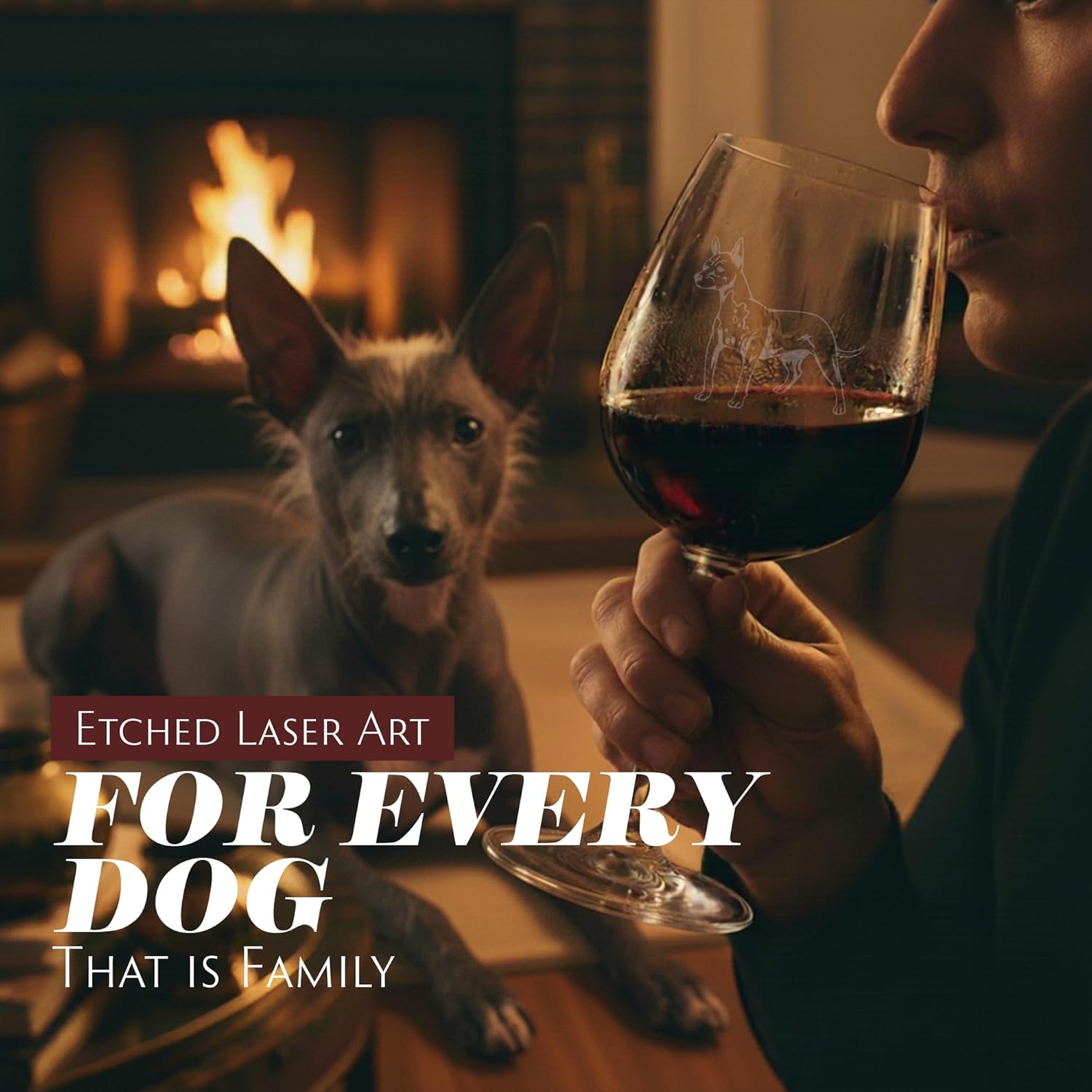 Mexican Hairless (Xoloitzcuintle) Dog Themed Etched 12.75oz Wine Glass